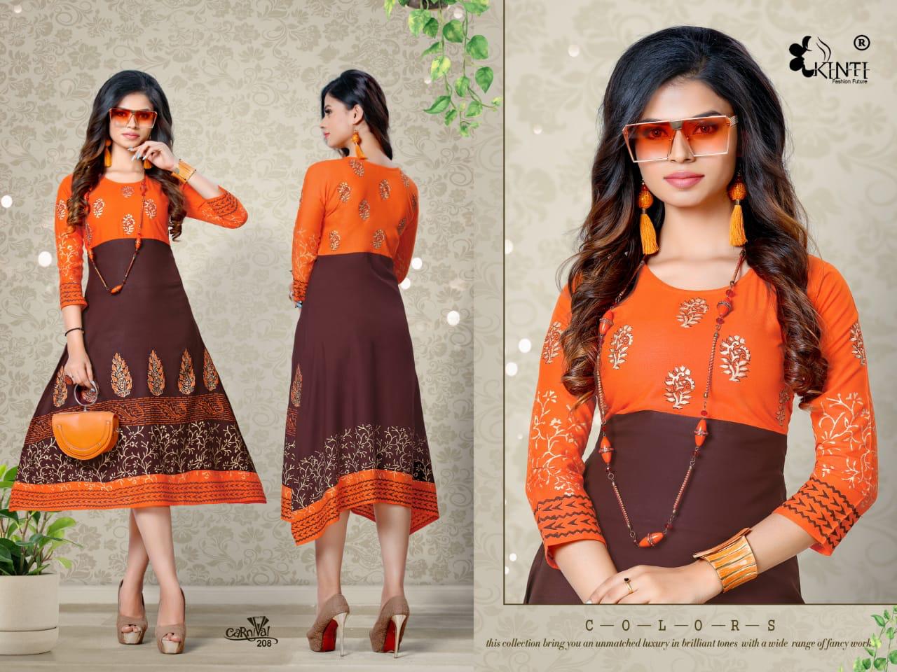 Kinti Carnival 2 Fancy Flair Block Regular Wear Anarkali Printed Kurtis Collection
