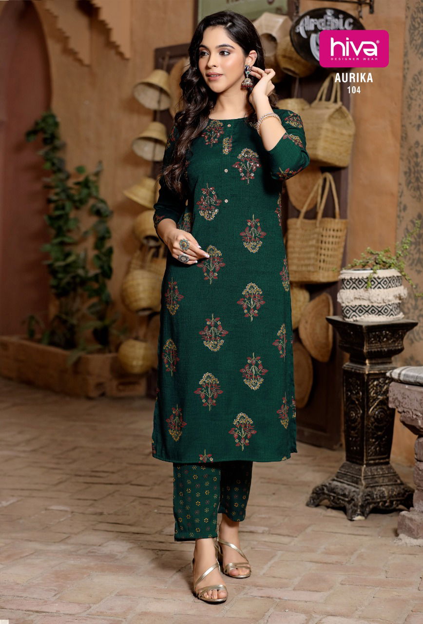 Hiva Aurika Latest Fancy Wear Rayon Designer Kurti With Bottom Collection