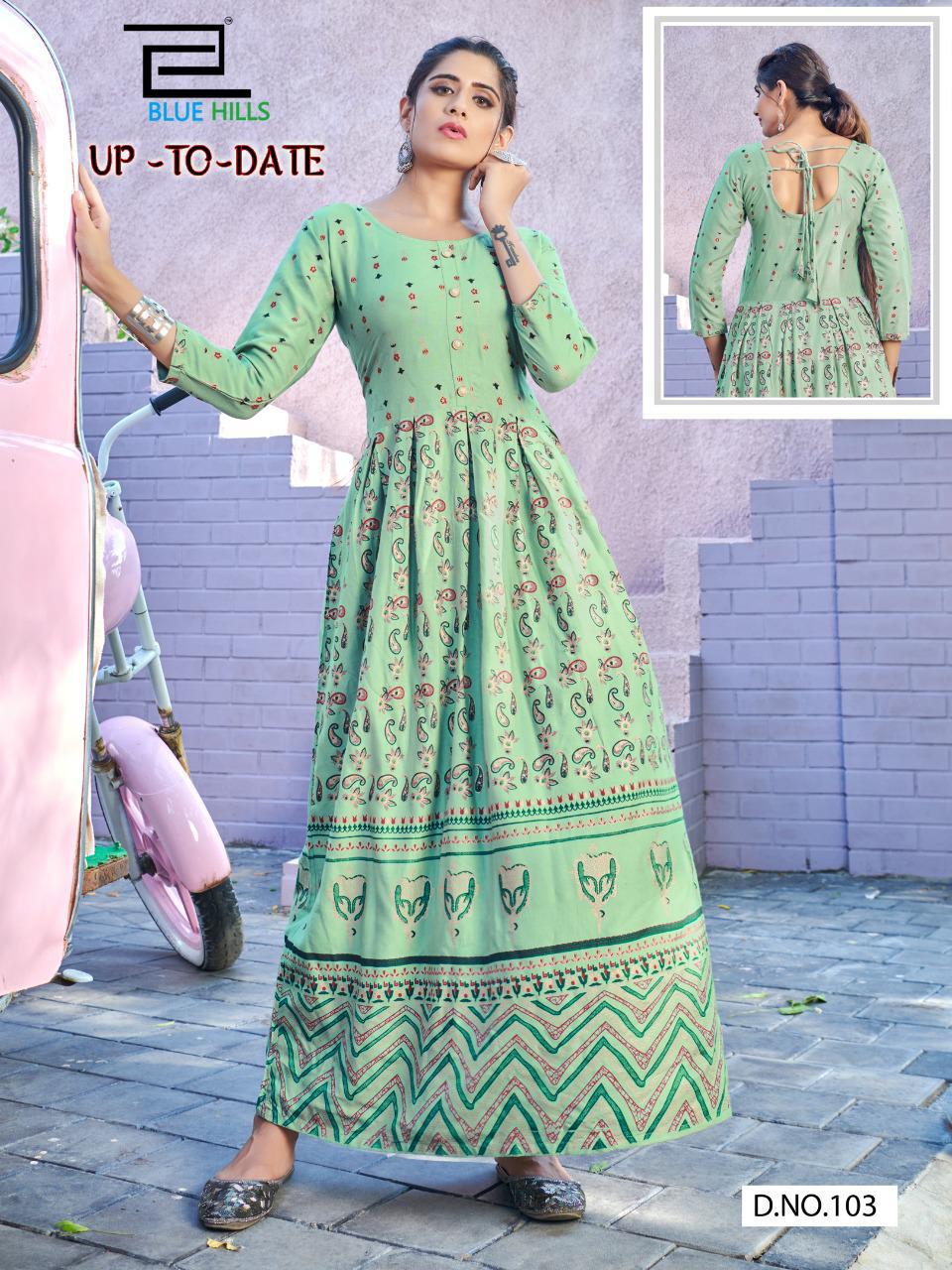 Blue hills Up To Date Latest Fancy Designers Festive Wear Flair Long Printed Kurti Collection
