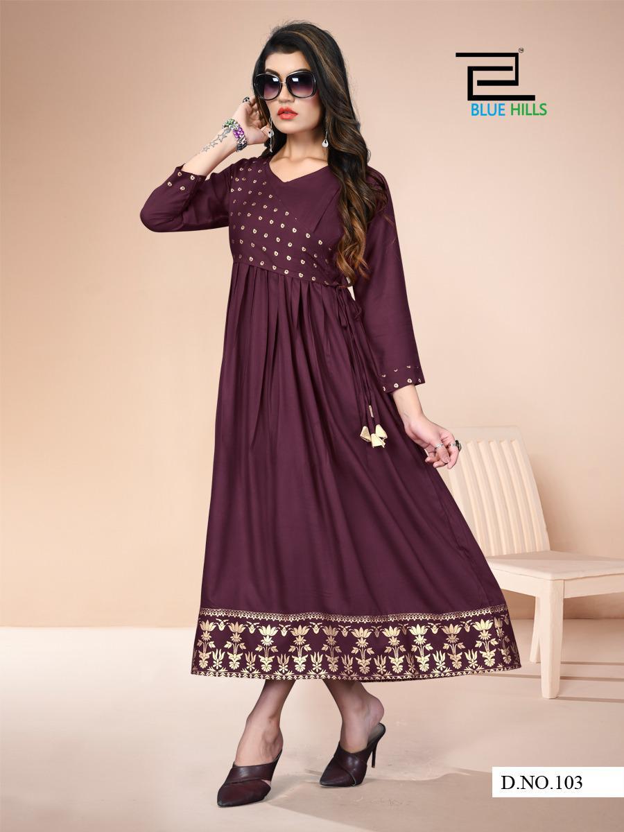 Blue Hills Badhai Ho Designer Ethnic Wear Long Printed Rayon Kurti Collection
