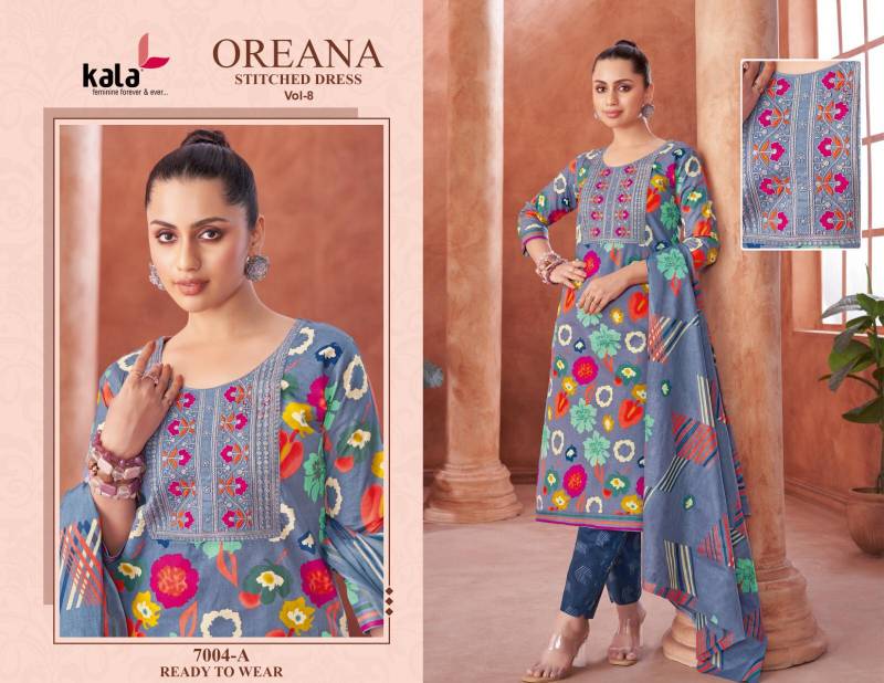 Oreana Vol 8 By Kala Printed Cotton Kurti With Bottom Dupatta Suppliers In India
