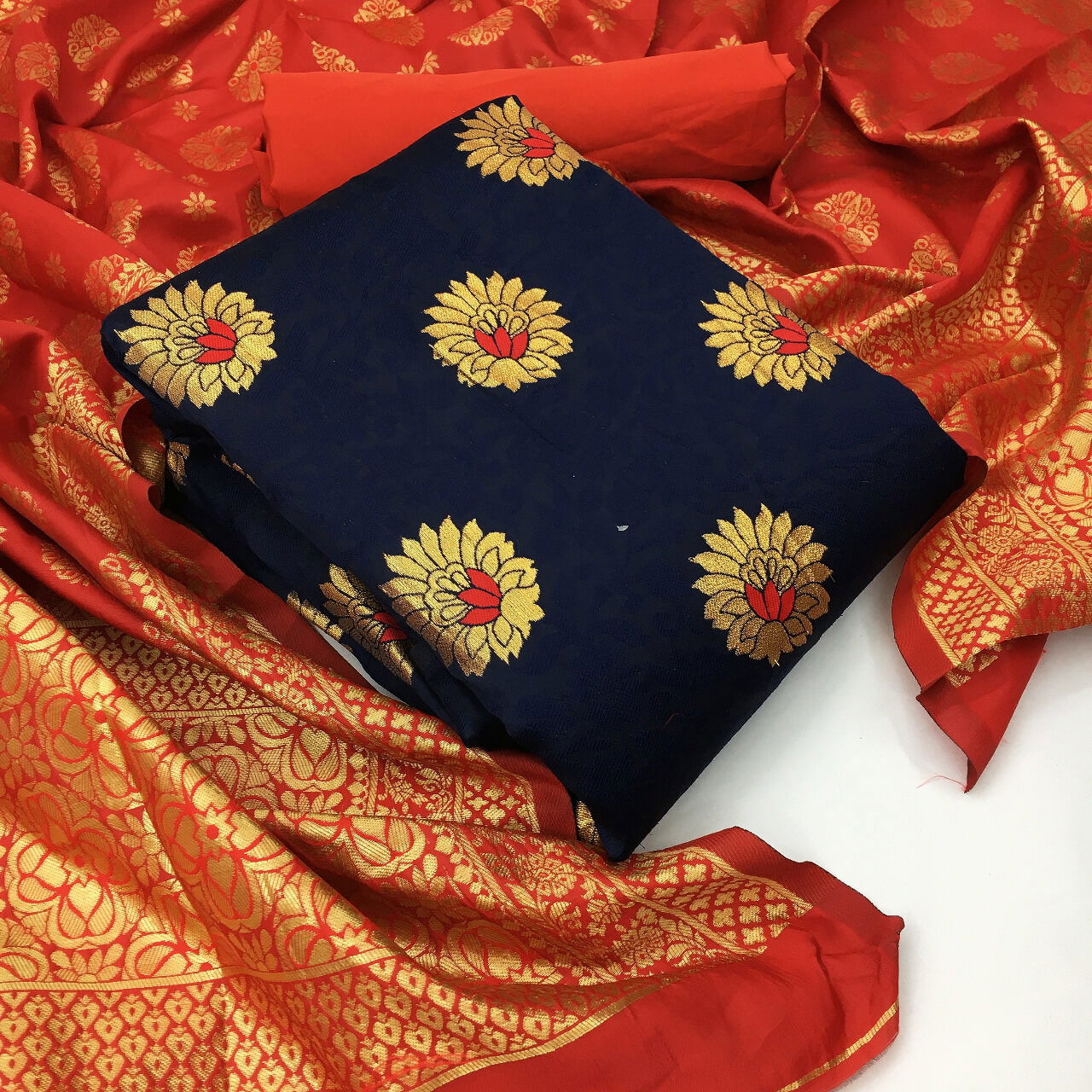Banarasi Silk Dress 32 Fancy Casual Wear Banarasi Silk Top With Jacquard Weaving Dupatta Dress Material Collection
