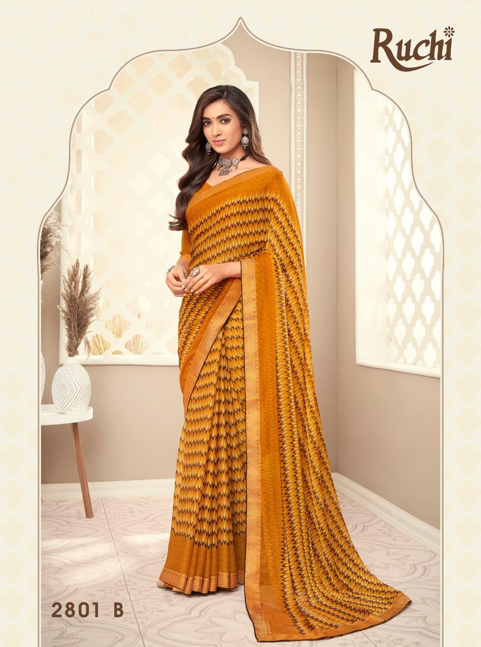 RUCHI BAHAAR Chiffon Satin Border Less Designer Daily Wear Printed Sarees Collections