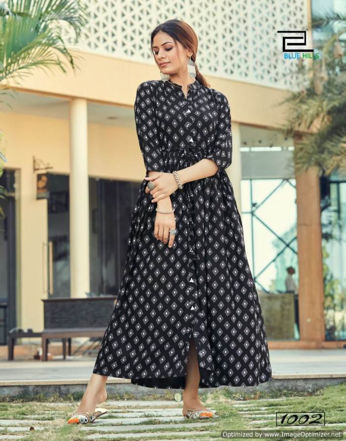 Blue Hills Belt 1 Designer Party Wear Rayon Long Anarkali Kurti Collection