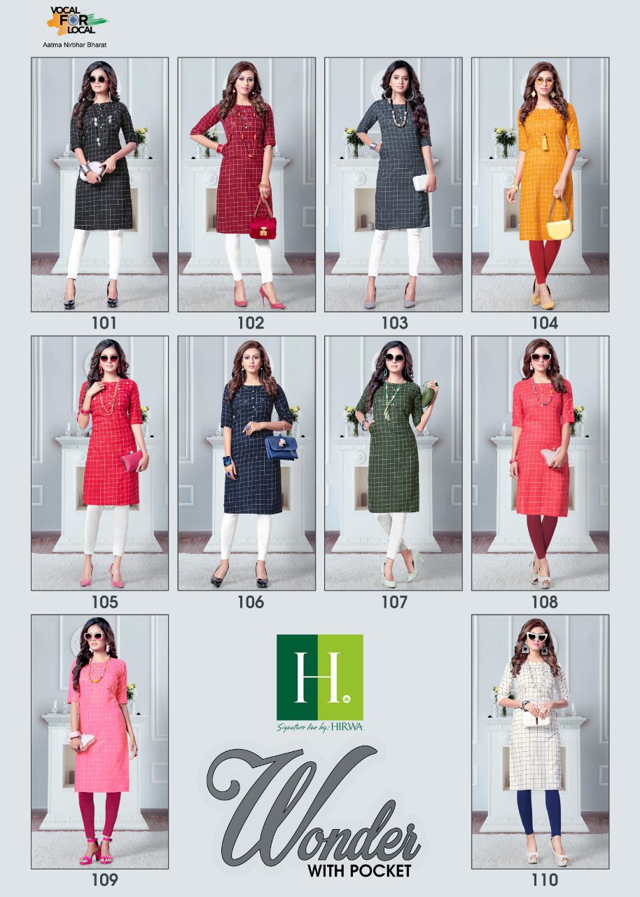 Hirwa Wonder Designer Exclusive Casual Wear Chex Rayon Kurti Collection