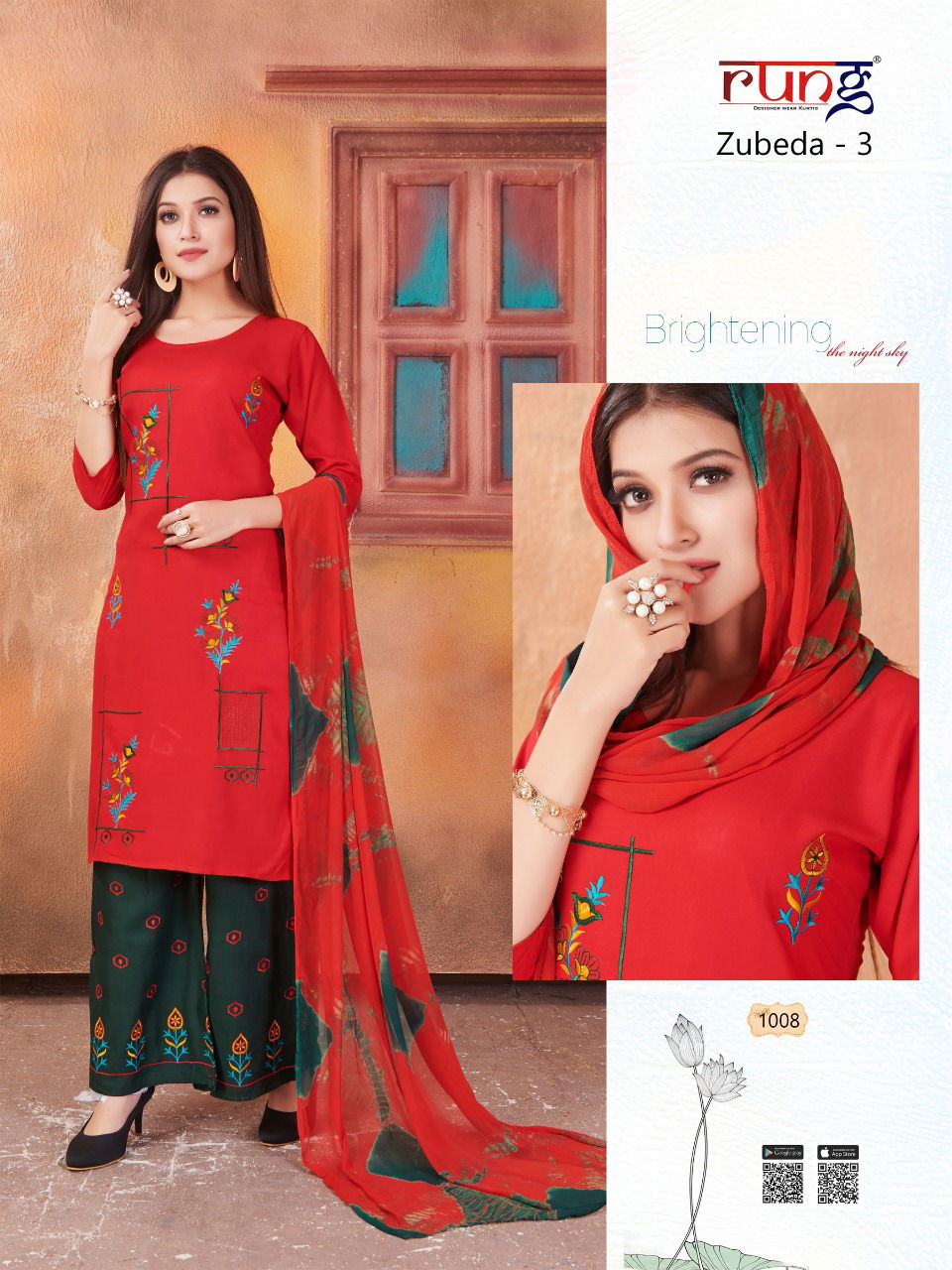 Rung Zubeda 3 Latest Designer Daily Wear Rayon With Work Plazzo Suit Collection 