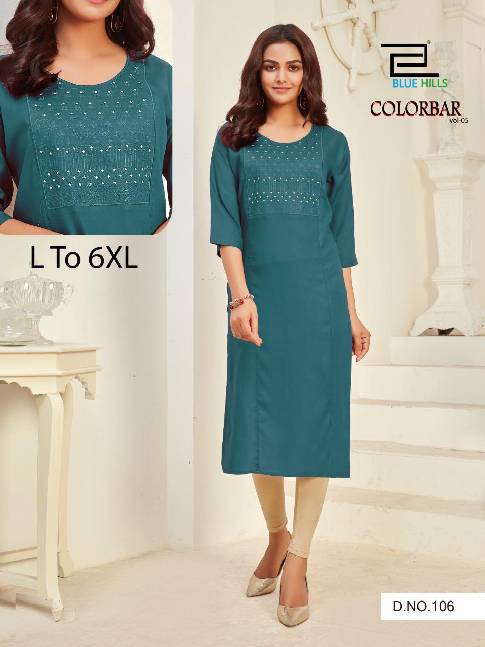 Blue Hills Color Bar 5 Designer Rayon Embroidery Kurti Collection
