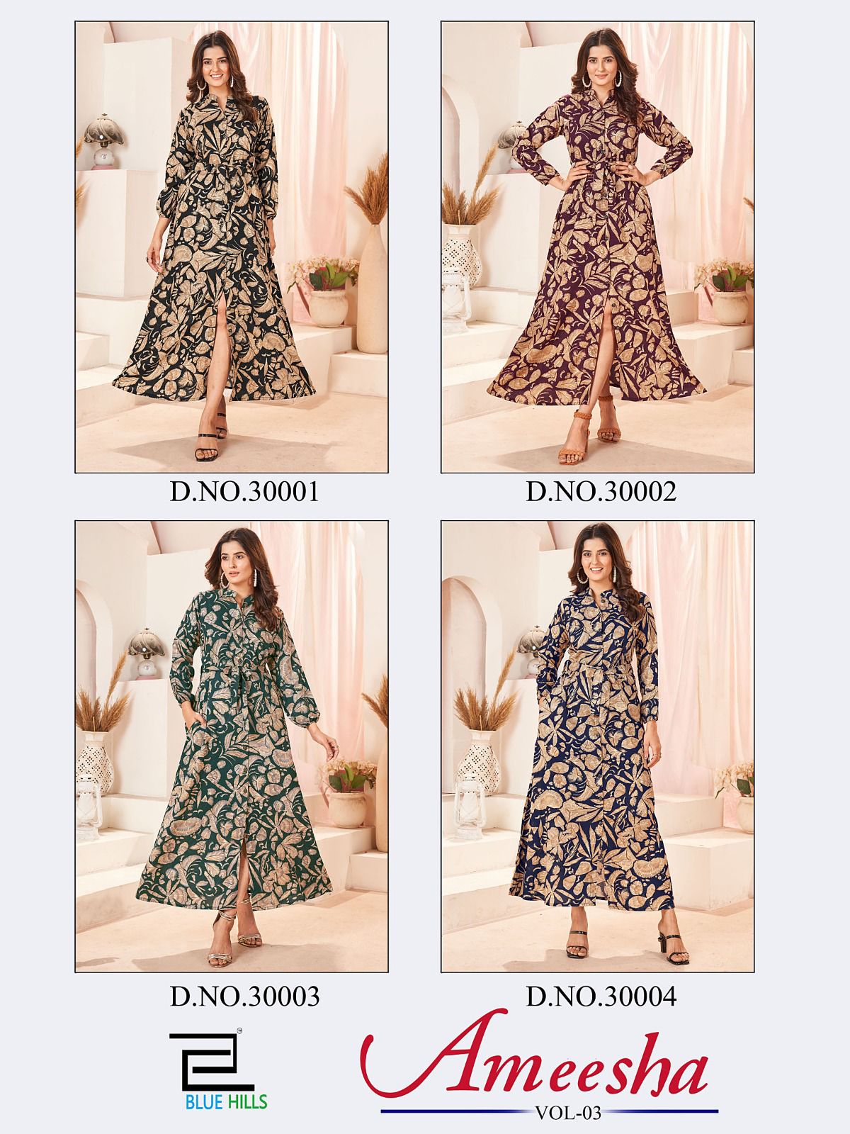 Blue Hills Ameesha Vol 3 Rayon Printed Long Kurtis Catalog
