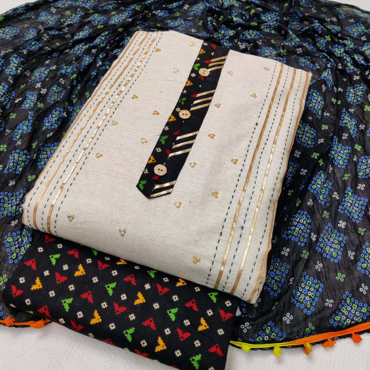 Sc 5044 Latest Designer Festive Wear Khadi Cotton Jaipuri Bandhani Print Dress Material Collection
