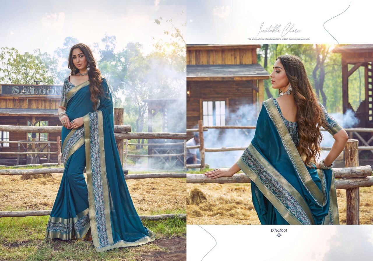 SHUBH SHREE ATHENA Latest Fancy Festive Wear Vichitra Digital Lace Patta Or Banarasi Border Plus Digital Lace Heavy Saree Collection
