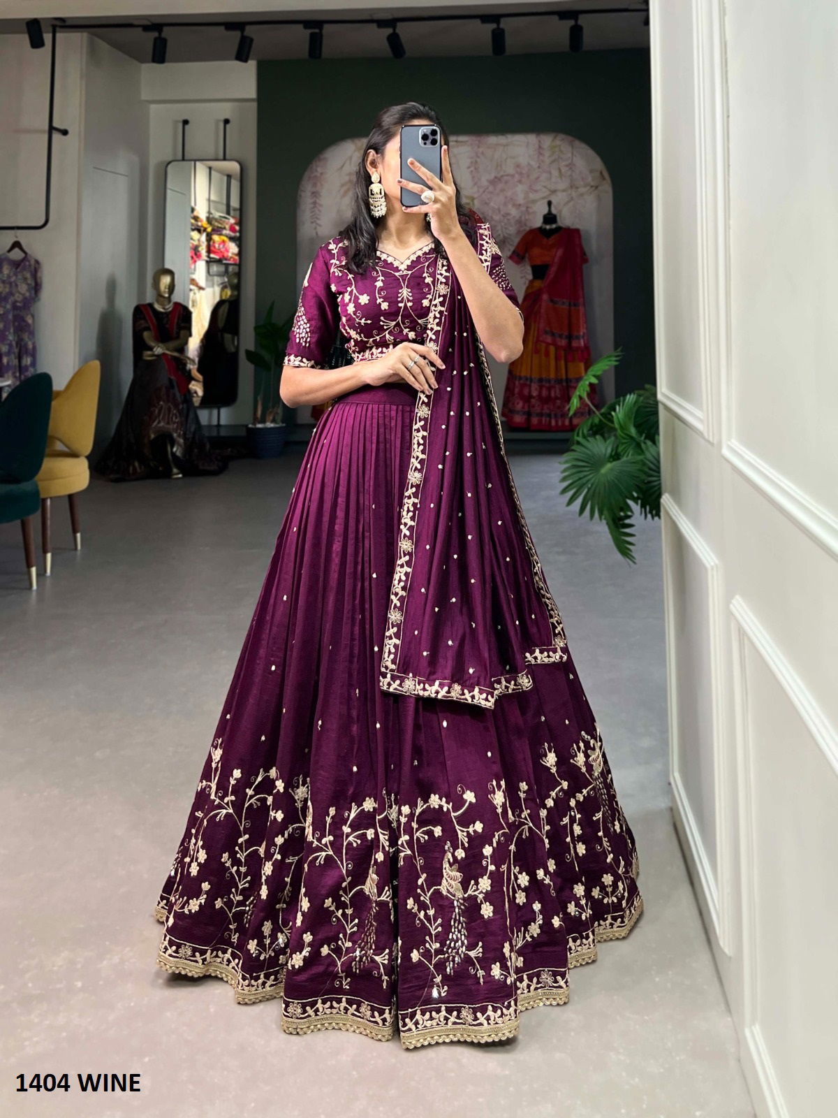 Aawiya 1404 Wine Vichitra Silk Wedding Wear Lehenga Choli Orders In india