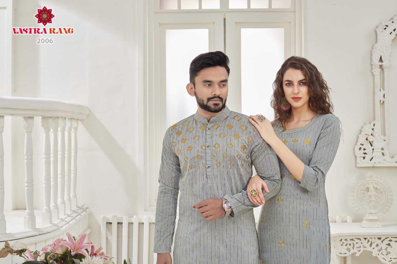 RAM-LEELA VOL-2 Fancy Designer Festive Party Wear Pure Cotton With Slub Strip With Designer Embroidery Work Kurti With Men's kurta Collection
