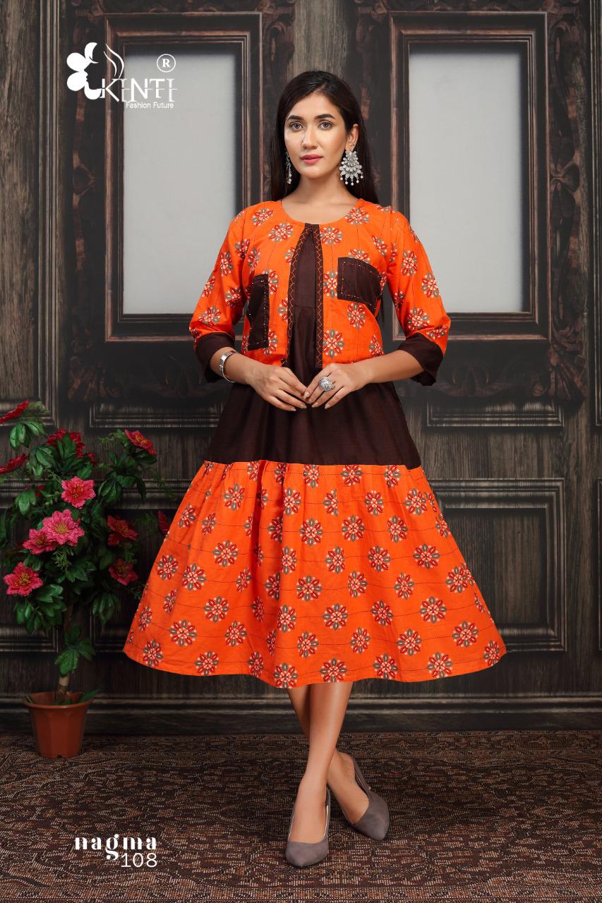 Kinti Nagma Printed Cotton Printed Designer Anarkali Kurti With Attached Jacket Collection
