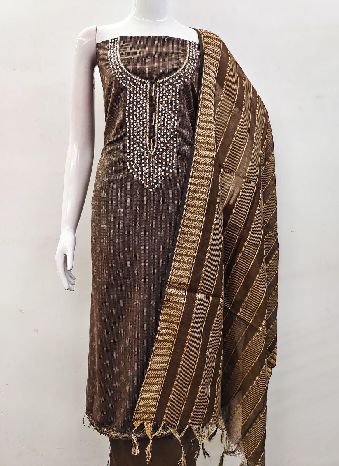 Gangour Nx Cotton Jacquard Handwork Non Catalog Dress Material Wholesale Shop In Surat

