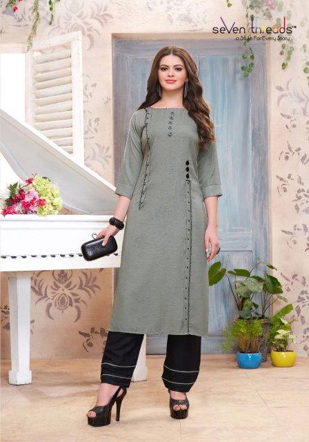 Seven Threads B. Dots Latest Collection Of Heavy Embroidered Rayon Kurtis With Bottom 