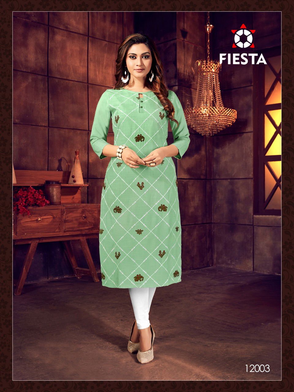 FIESTA INDIAN CULTURE LATEST REYON SLUB EMBROIDERY WORK PARTY WEAR KURTI COLLECTION 