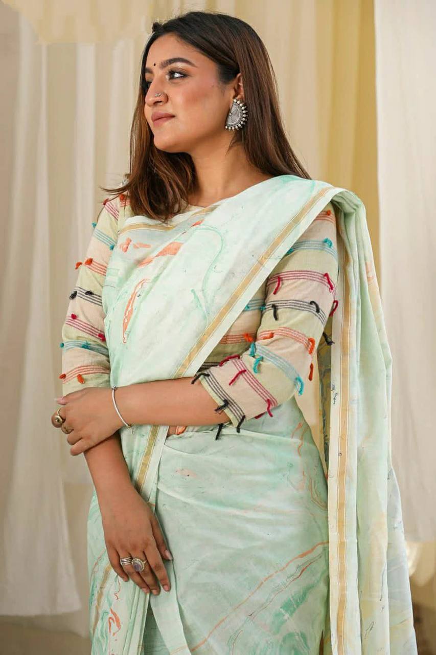 Mg295 Linen Digital Print Saree Catalog