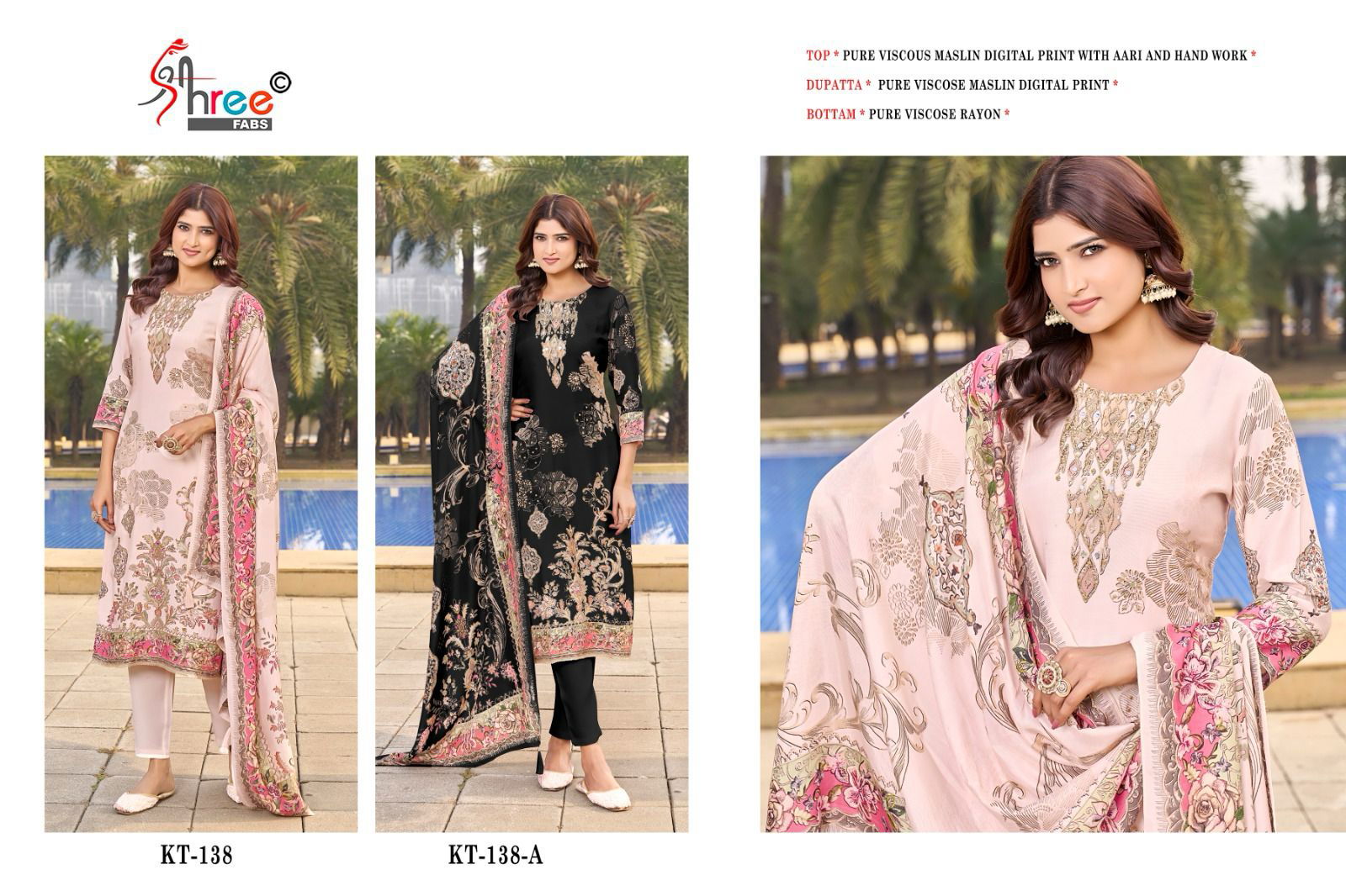 KT 138 By Shree Viscose Maslin Digital Printed Salwar Suits Suppliers In India