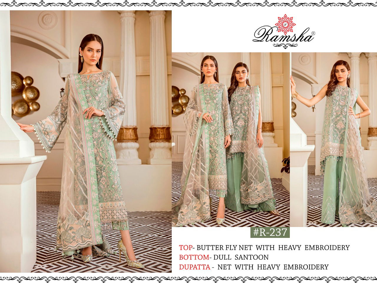 Ramsha Latest Pakistani Butterfly Net/Georgette Hevy Embroidery Work Designer wedding Wear Salwar Suit Collection 