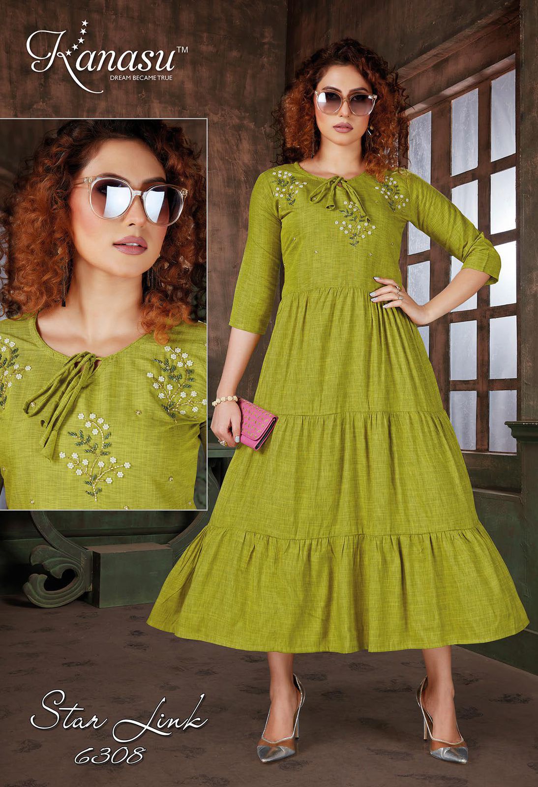 Kanasu Star Link Rayon Designer Ethnic Wear Anarkali Long Kurti Collection