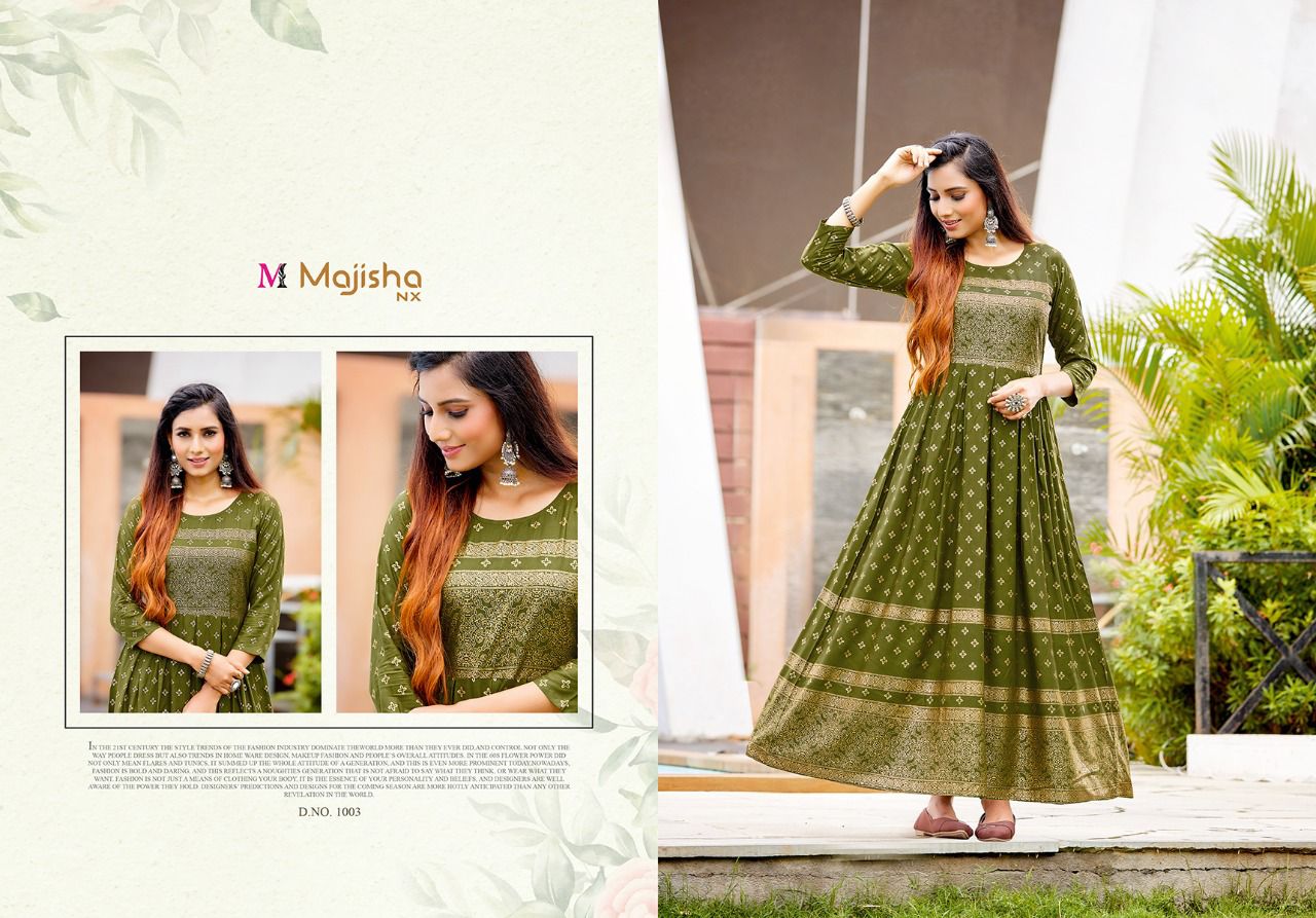 Majisha Nx Advika Latest Fancy Party Wear Rayon Printed Anarkali Kurti Collection