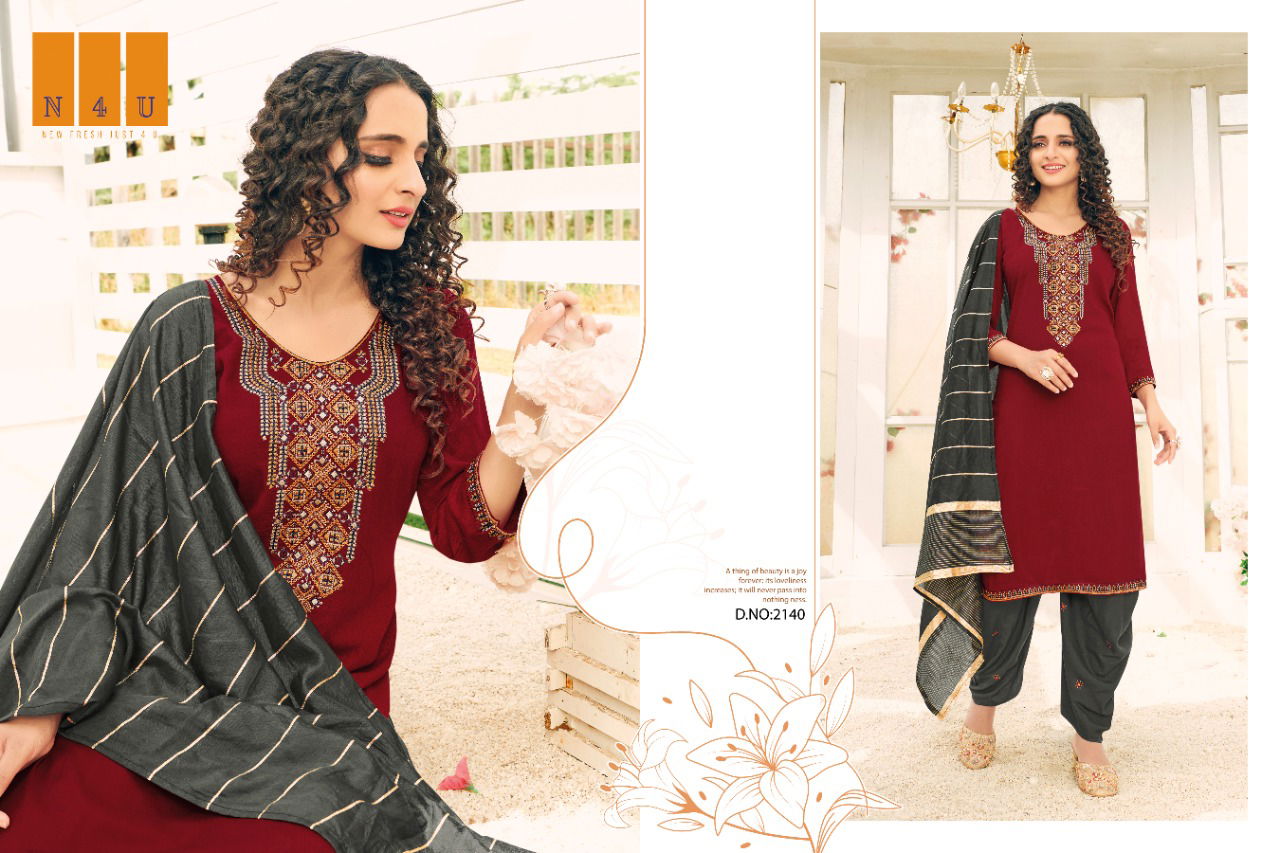Tunic House N4u Patiyala Ethnic Wear Rayon Slub With Heavy Embroidery Ready Made Collection
