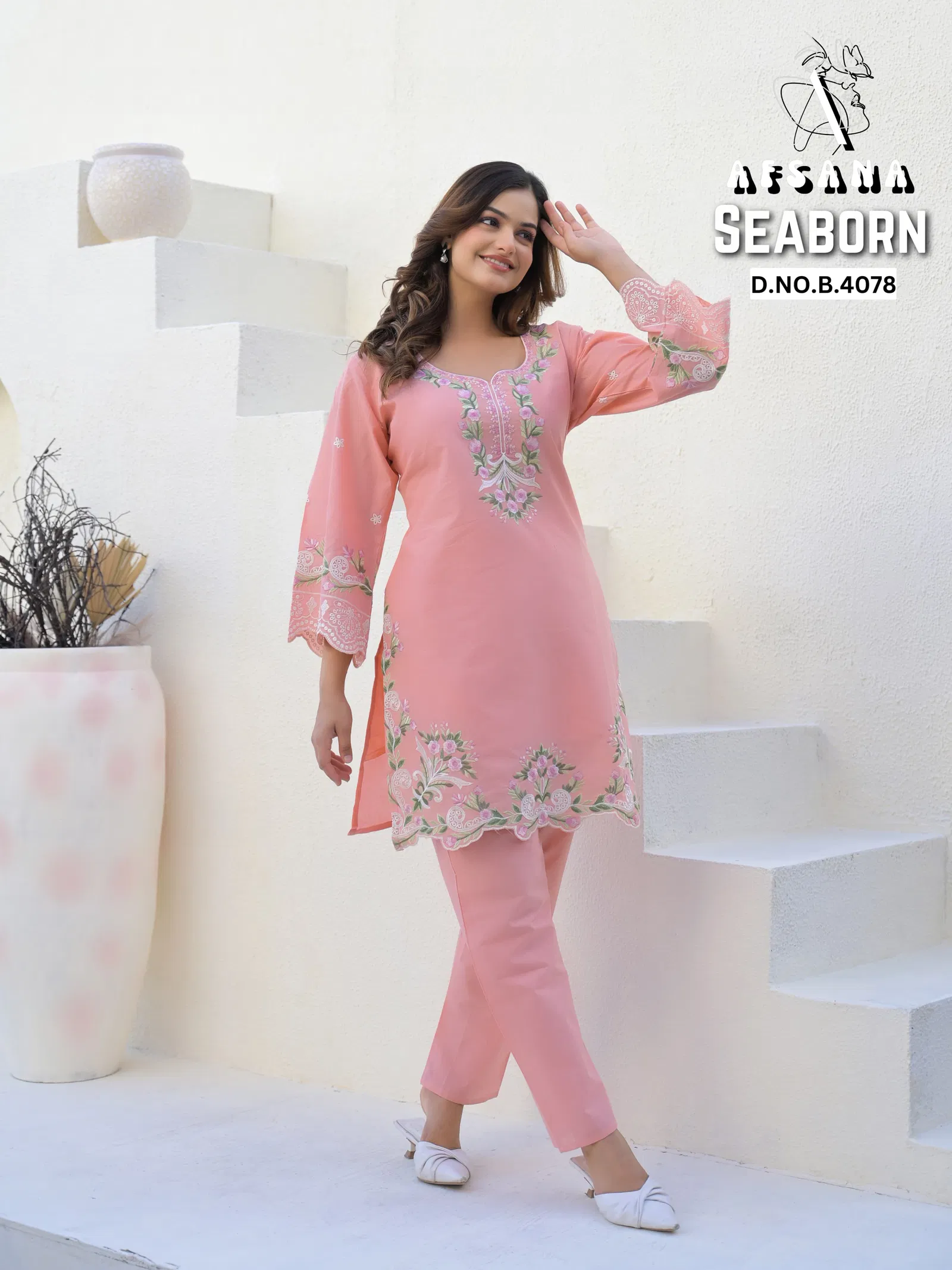 Seaborn By Afsana Cotton Embroidery Kurti With Bottom Exporters In India