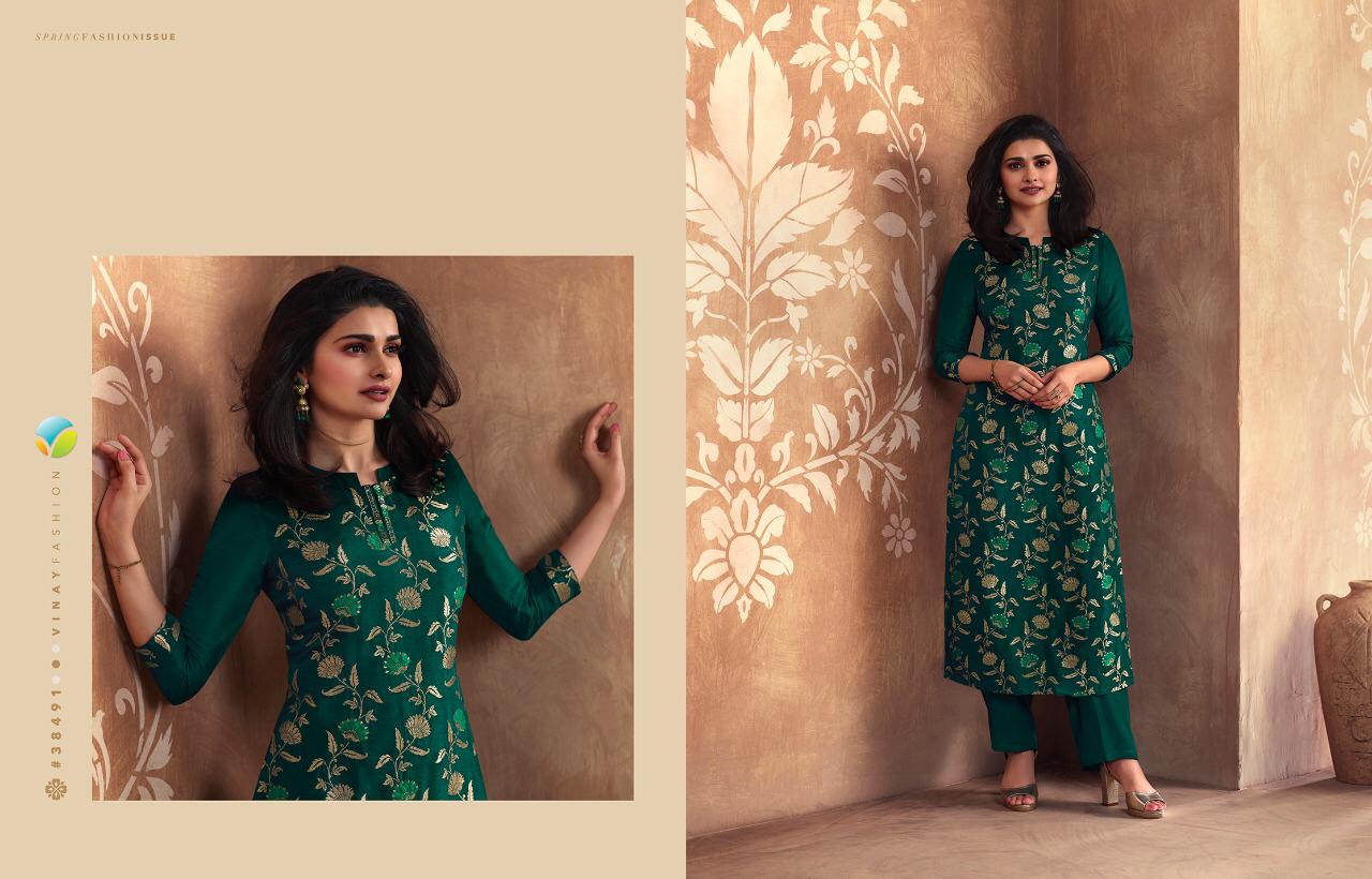 VINAY FASHION LIGHTNING VOL-4 Latest Fancy Festive Wear Pure Viscose Dola Jacquard With Minakari Work Heavy Kurti With Palazzo Collection