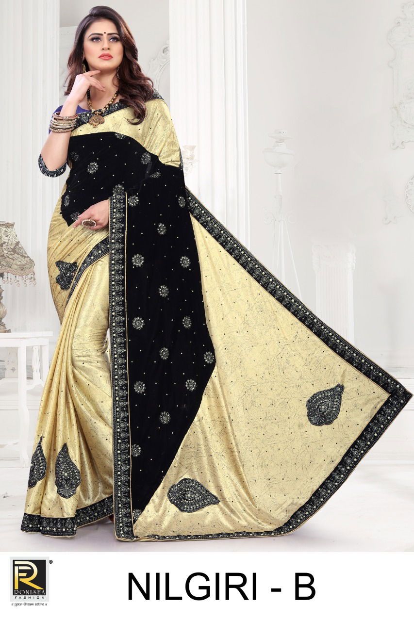 Ronisha Nilgiri Latest Designer Embroidery Worked Heavy Festive Wear Saree Collection
