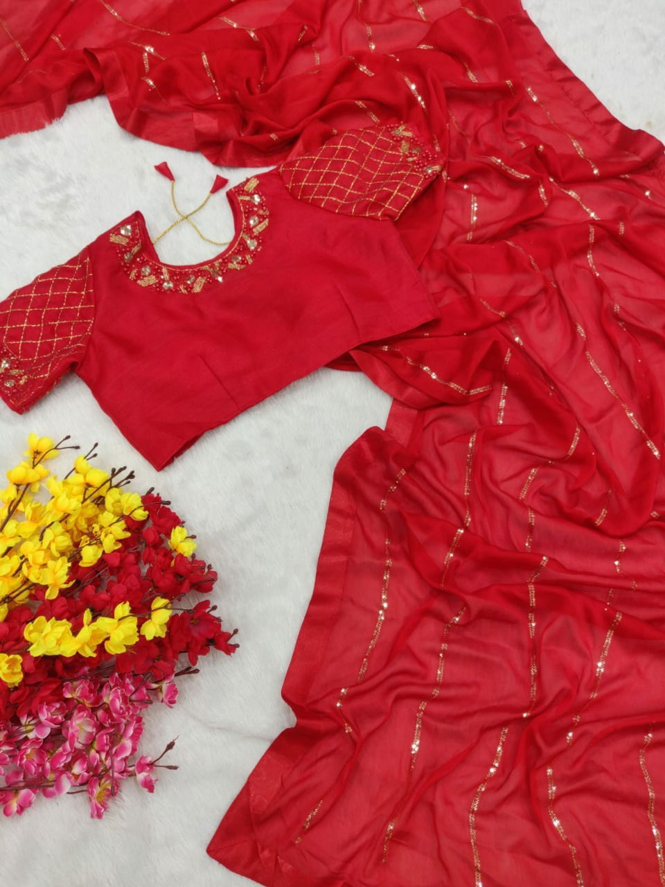 3MM Red By Bhargavi Party Wear Sarees Catalog