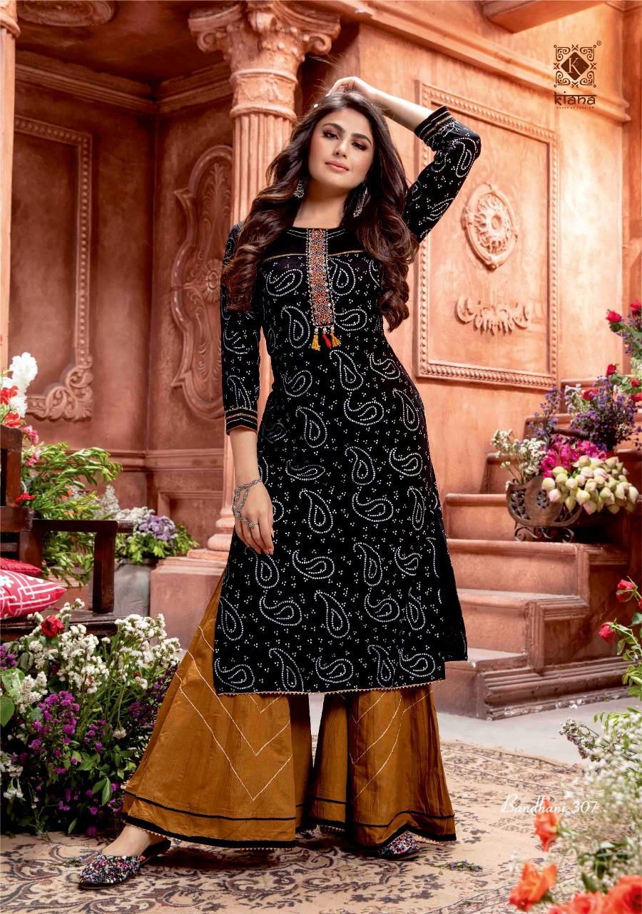 Kiana Bandhani 3 Festive Wear Pure Cotton Gold Print With Gotta Pati work Kurti With Bottom Collection
