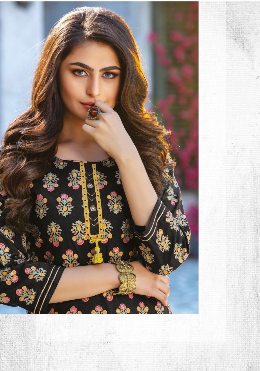 KIANA FITOOR Fancy Designer Festive Wear Rayon With Cotton Printed And Hand Work Kurtis With Bottom Collection