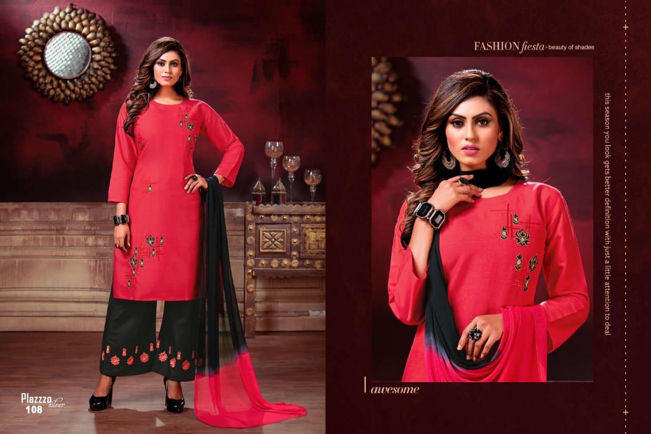 Plazzo Silver Daily Wear Latest Heavy Rayon With embroidery work Plazzo Suit  Collection 