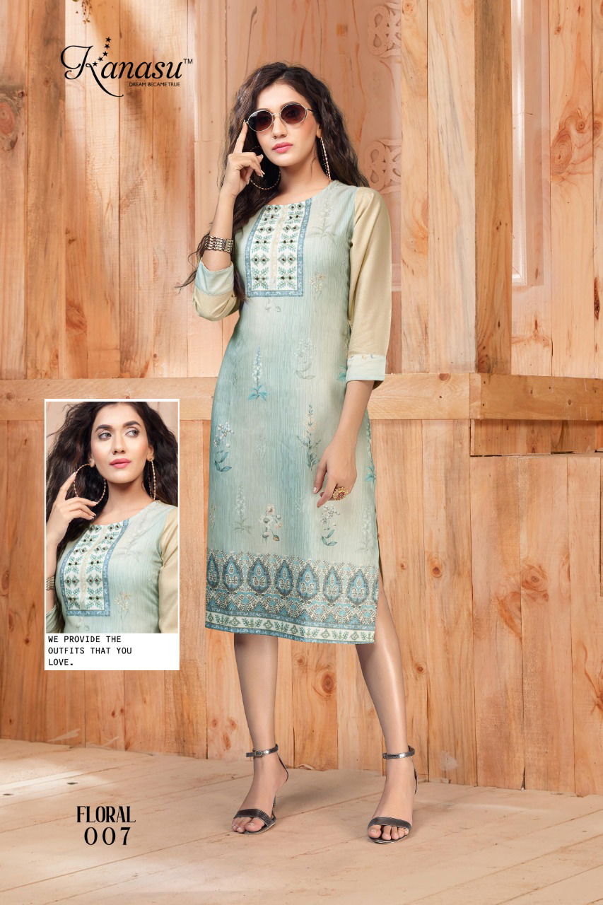 Kanasu Floral Latest Fancy Designer Ethnic Wear Rayon Printed Long Kurti Collection

