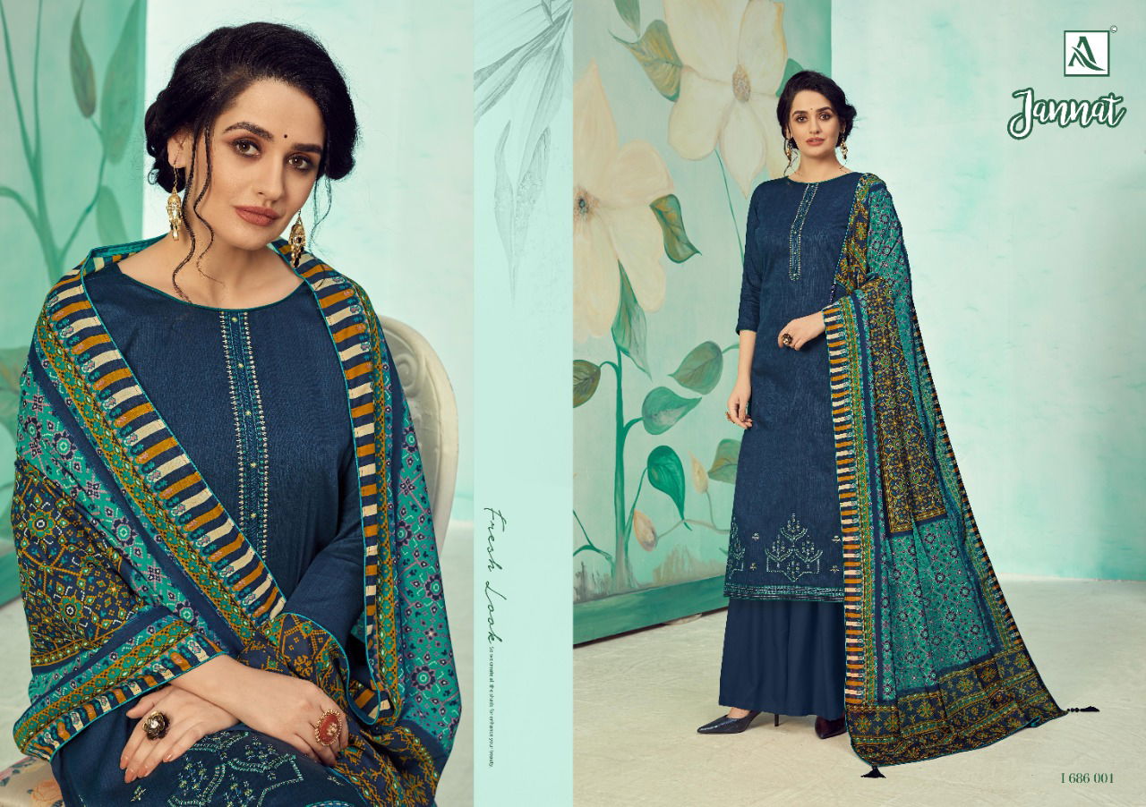 Alok Jannat Latest Fancy Pure Jam Cotton Printed Fancy Embroidery And Swarovski Work Designer Dress Material Collection
