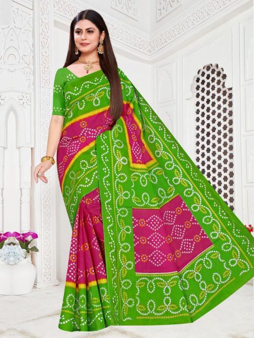 Smc Golden Bandhani Cotton Printed Regular Wear Designer Saree Collection