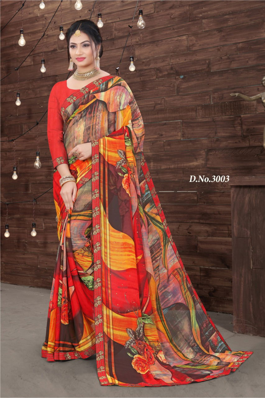 Haytee Everyday Latest Daily Wear Fancy Printed Bordered Saree Collection
