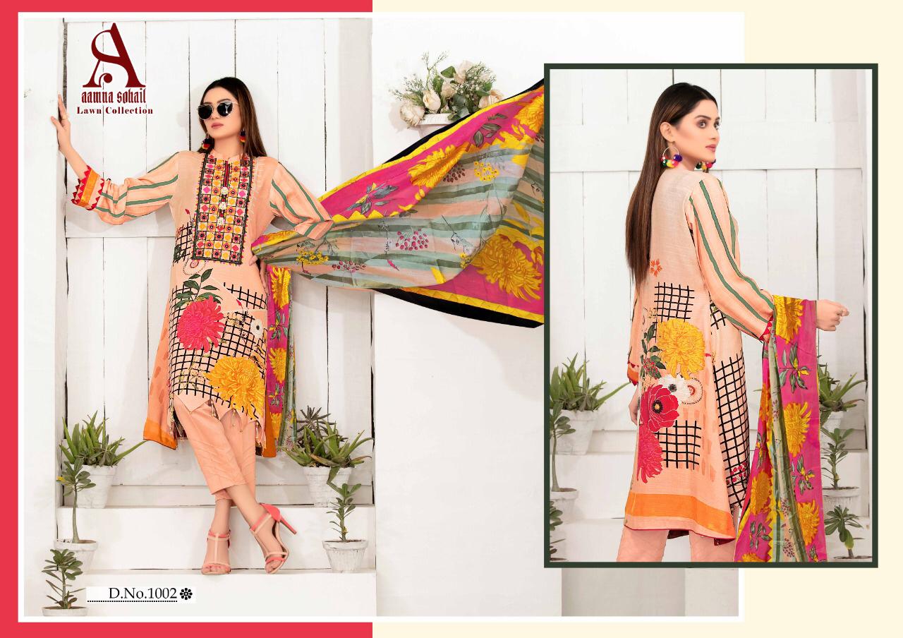 Aamna Sohail Latest Fancy Designer Casual Regular Wear Lawn Collection Printed Karachi Dress Materials Collection
