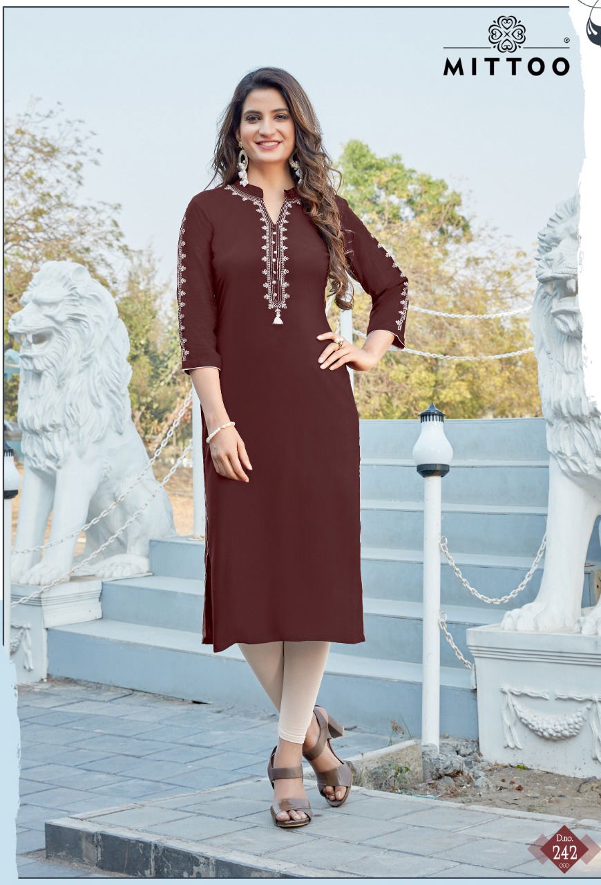 Mittoo Payal 16 heavy Rayon Latest Fancy Designer Ethnic Wear Handwork and Embroidery Work Long Kurti Collection
