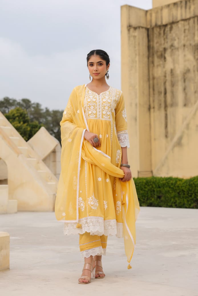 Tanyaa P 116 Lucknowi Cotton Kurti Bottom With Dupatta Exporters In India