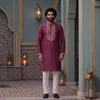 Wine Color Outluk Wedding Vol 46 Roman Silk Embroidered Pintex Work Kurta With Pajama Manufacturers 4607