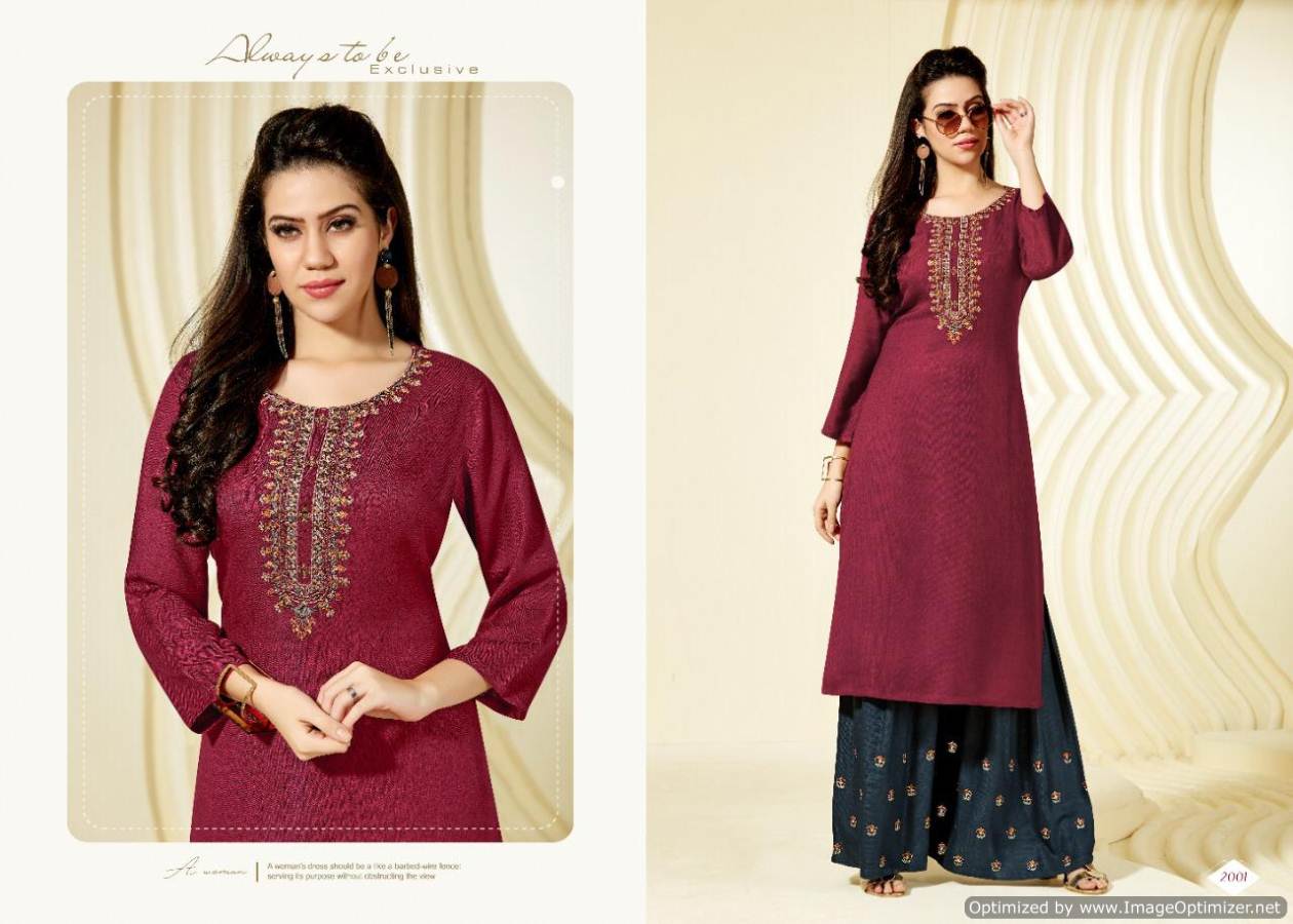 Della Pashmina Latest Designer Kurtis With Worked Neck Design Winter Collection