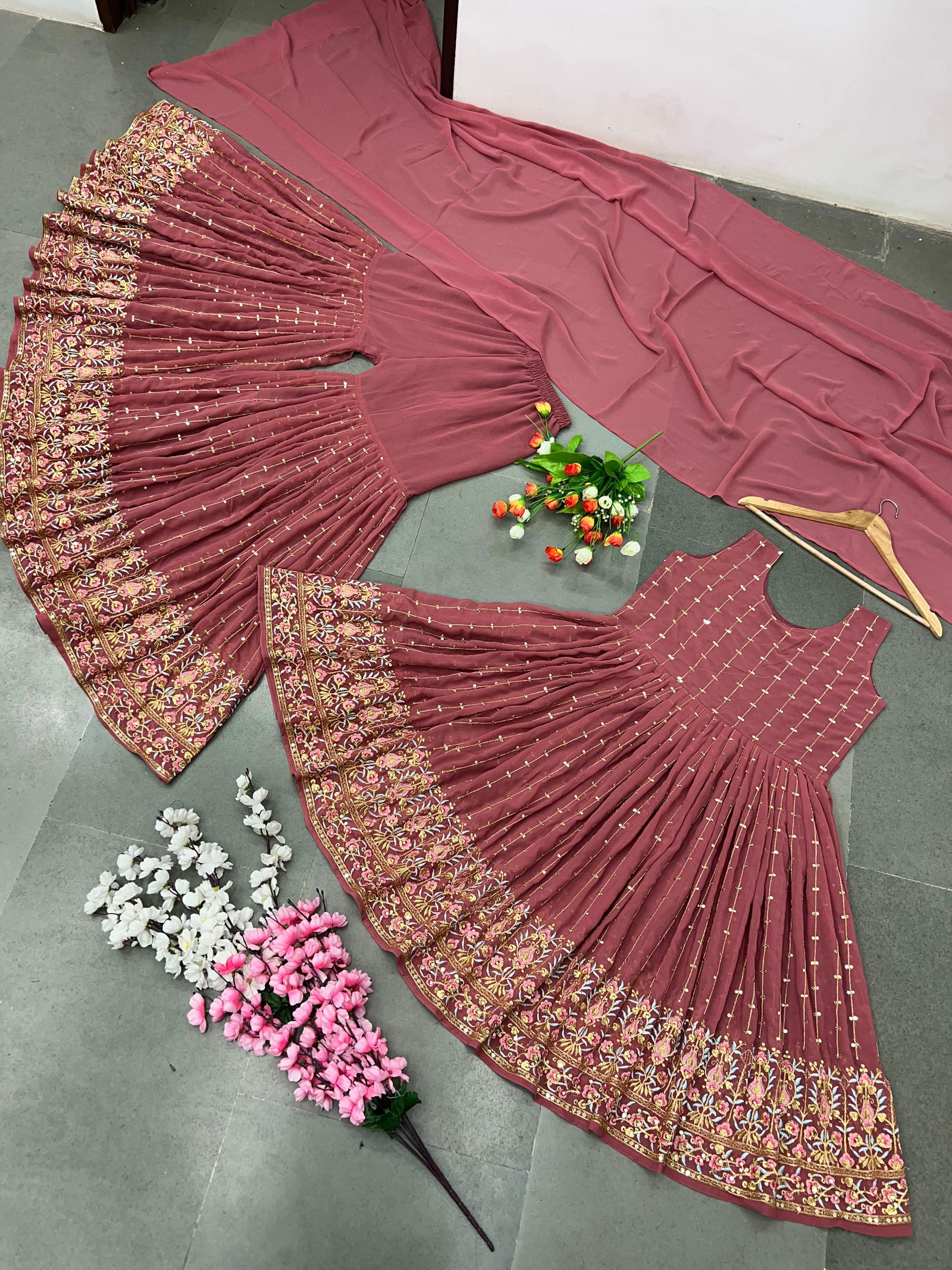 346 Faux Georgette Embroidery Work Function Wear Sharara Suit Catalog