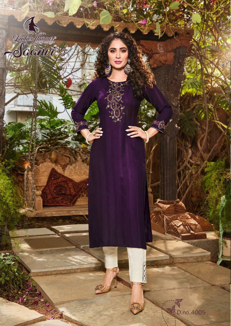 Ladies Flavour Saanvi 3 New Designer Fancy Party Wear Kurti With Bottom Collection