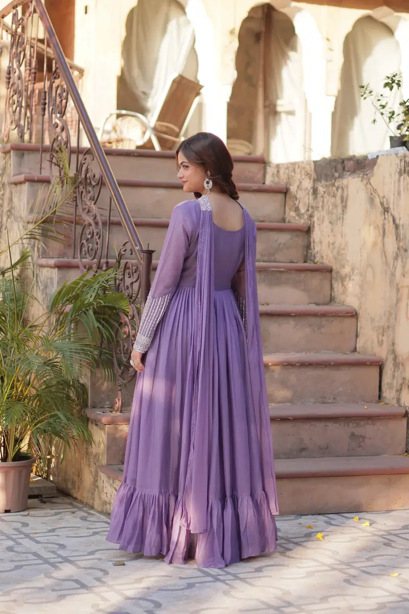 KA 1151 Star Georgette Embroidery Desginer Gown With Dupatta Online Wholesale