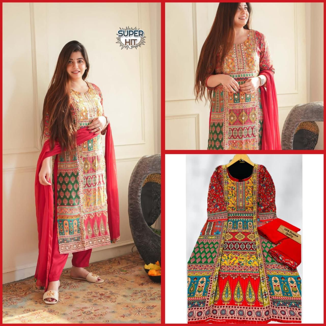 Red Tree Maslin Printed Kurti With Bottom Dupatta Suppliers in India