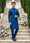 Blue Color Outluk Wedding Vol 52 Satin Silk Mens Modi Jacket Kurta Pajama 5203 