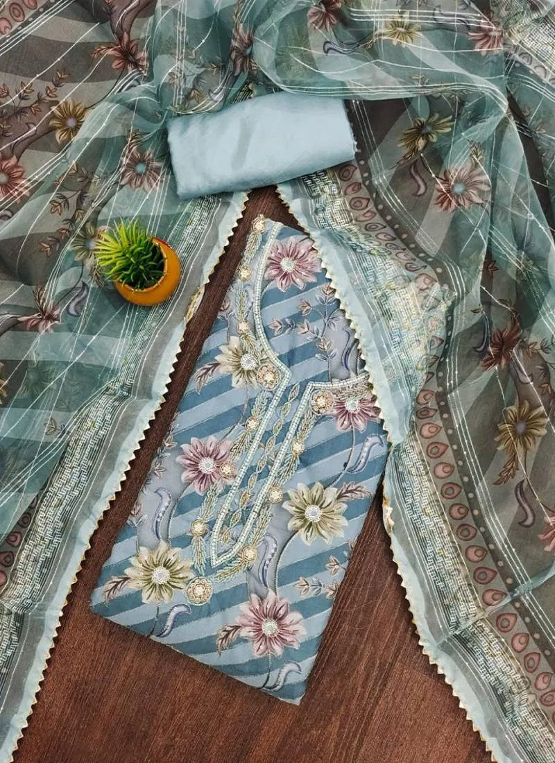 Color Set 9079 Fancy Embroidered Organza Dress Material Wholesale Clothing Suppliers In India