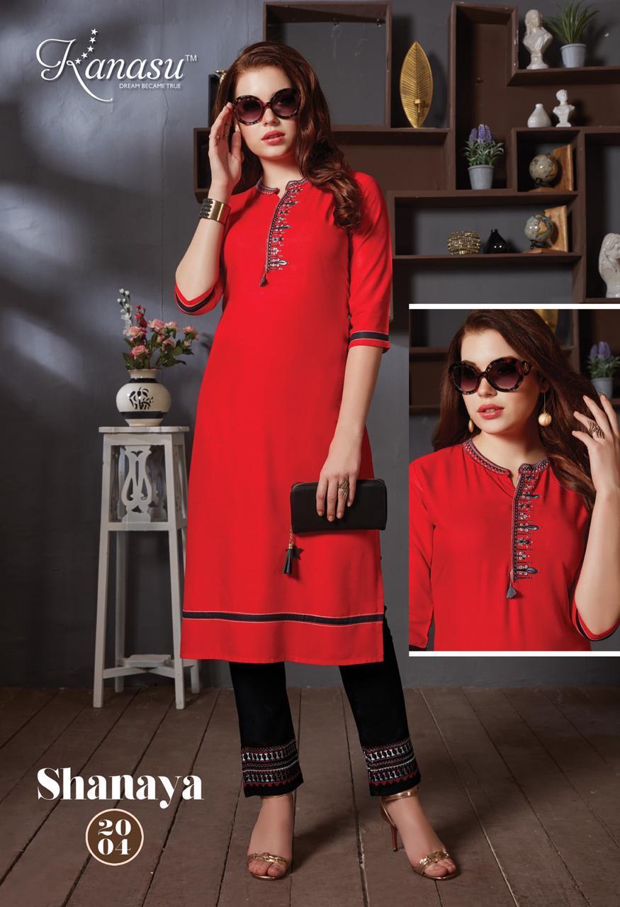 Kanasu Shanaya Latest Designer Party Wear Heavy Rayon Kurtis Collection With Pant 
