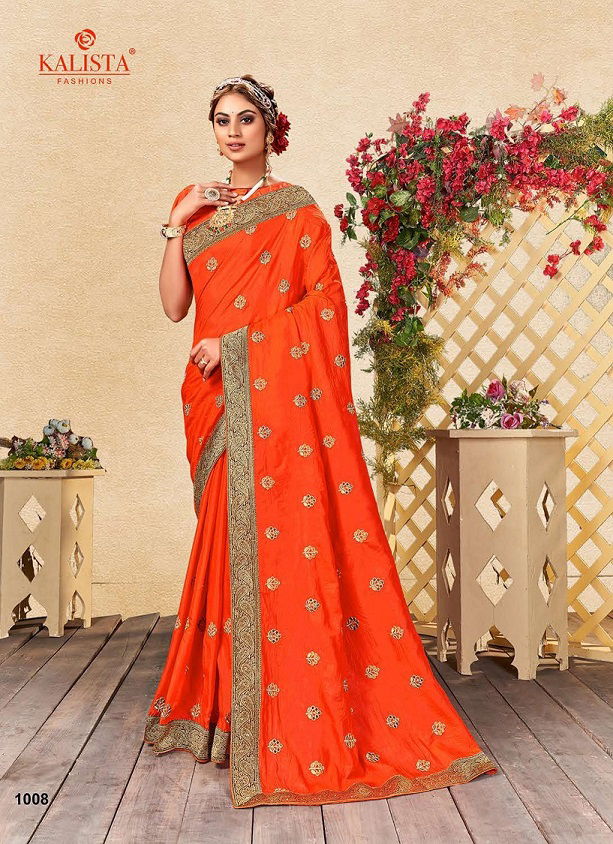 Kalista Saloni Latest Fancy Designer Vichitra Silk Embroidered Wedding Wear Saree Collection
